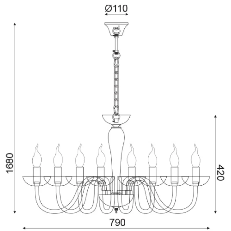 Lunaria BLK82188PWC – ACA Lighting chandelier in chrome, 8X40W