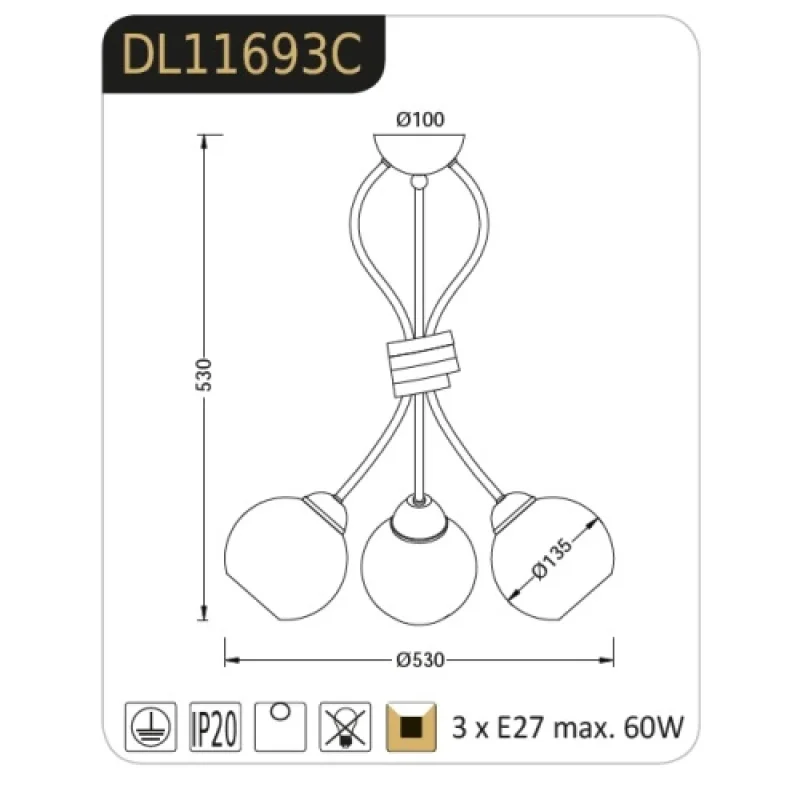 Chandeliers Foyer DL11693C – ACA Lighting chandelier in white, 3X60W