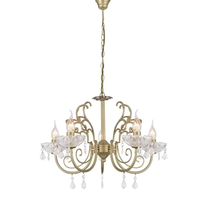 Chandeliers Faberge DLA12155P – ACA Lighting chandelier in antique brass, 5X40W