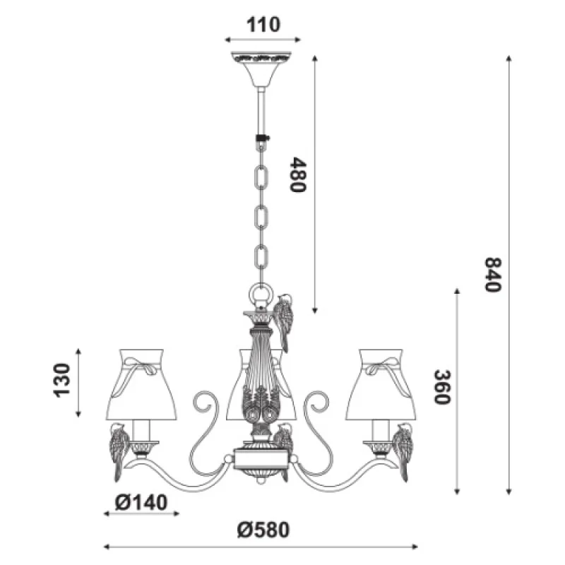 Ekavi EG166083PW – ACA Lighting полилей в антично бял, 3X40W