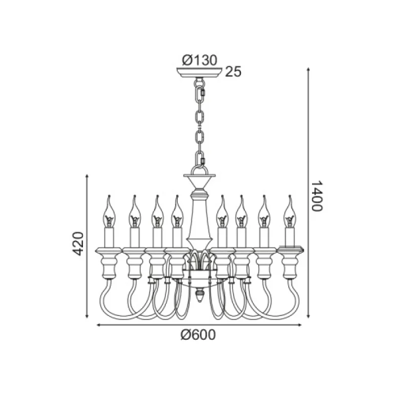 Toulouse EG178P60R – ACA Lighting chandelier in antique, 8X40W