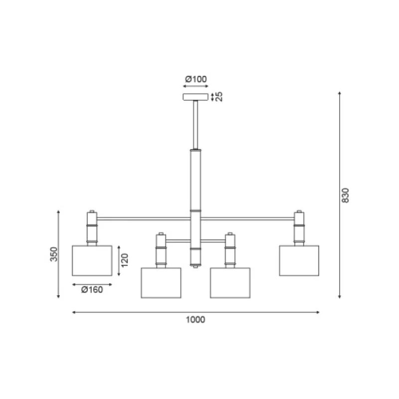 Mizar EG224P100BG – ACA Lighting полилей в месинг, 4X40W