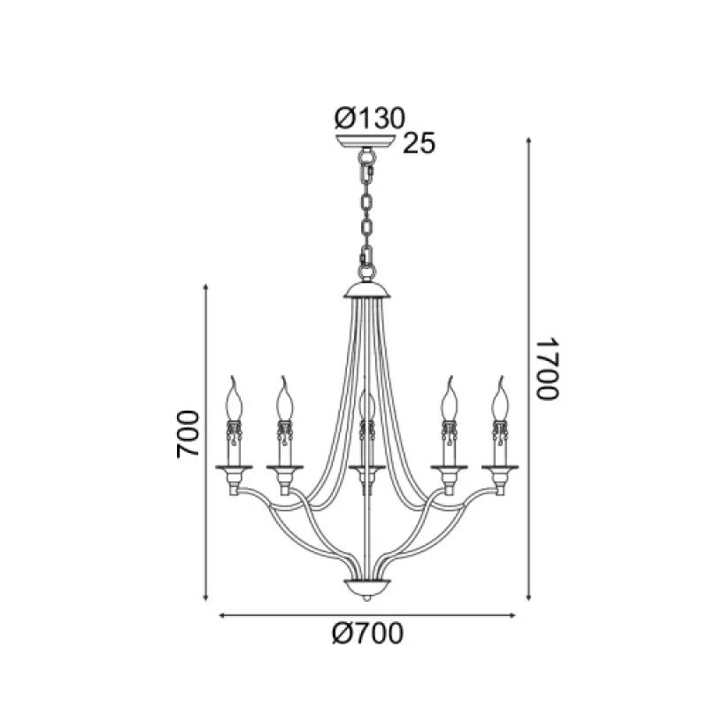 Lyon EG5875P70R – ACA Lighting chandelier in antique, 6X40W