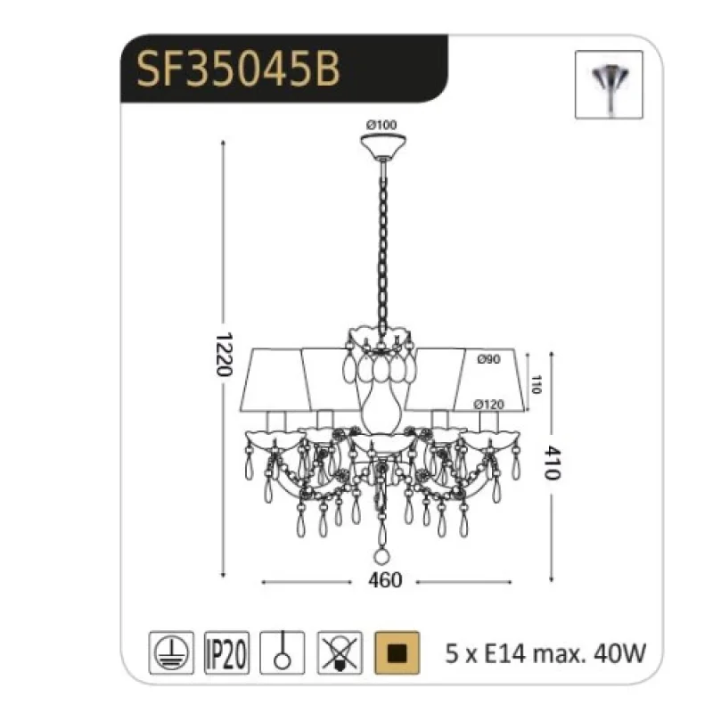 Macaron SF35045B – ACA Lighting полилей в бял, 5X40W