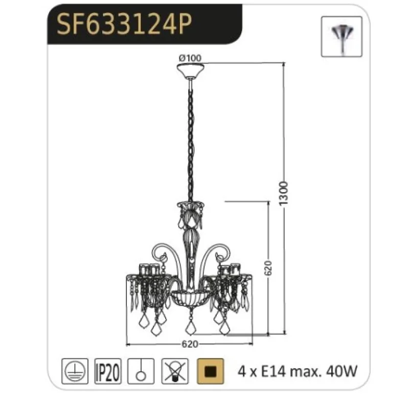 Giza SF633124P – ACA Lighting полилей в хром, 4X40W