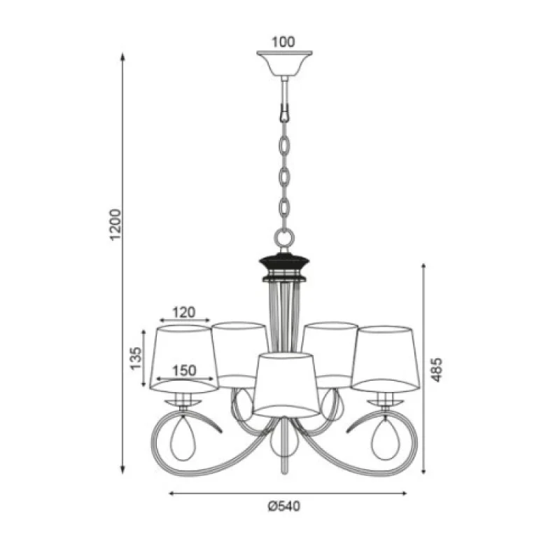 Basilico TNK81490CG5P – ACA Lighting chandelier in copper, 5X40W