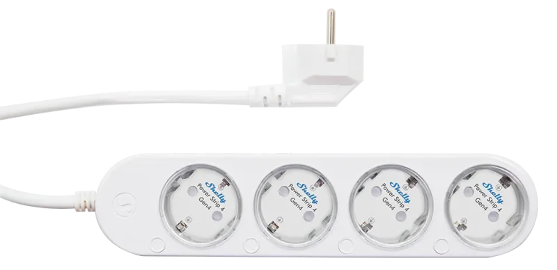 Shelly Разклонител БЯЛ 4x2P+E с кабел 1.5 метра / 3x1.5мм2 с мерител Shelly Power Strip 4 Gen4