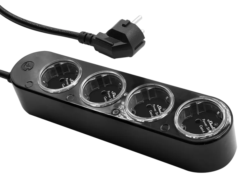 Shelly Разклонител ЧЕРЕН 4x2P+E с кабел 1.5 метра / 3x1.5мм2 с мерител Shelly Power Strip 4 Gen4