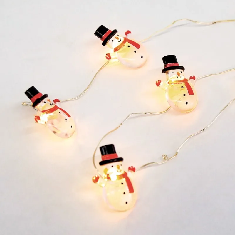Коледно осветление Снежен човек X07151102 – ACA Lighting лампички на медна жица, 15 LED, топло бяло, на батерии 2×AA, IP20