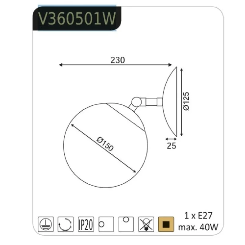 Thetis V360501W – ACA Lighting спот в месинг, 1X40W