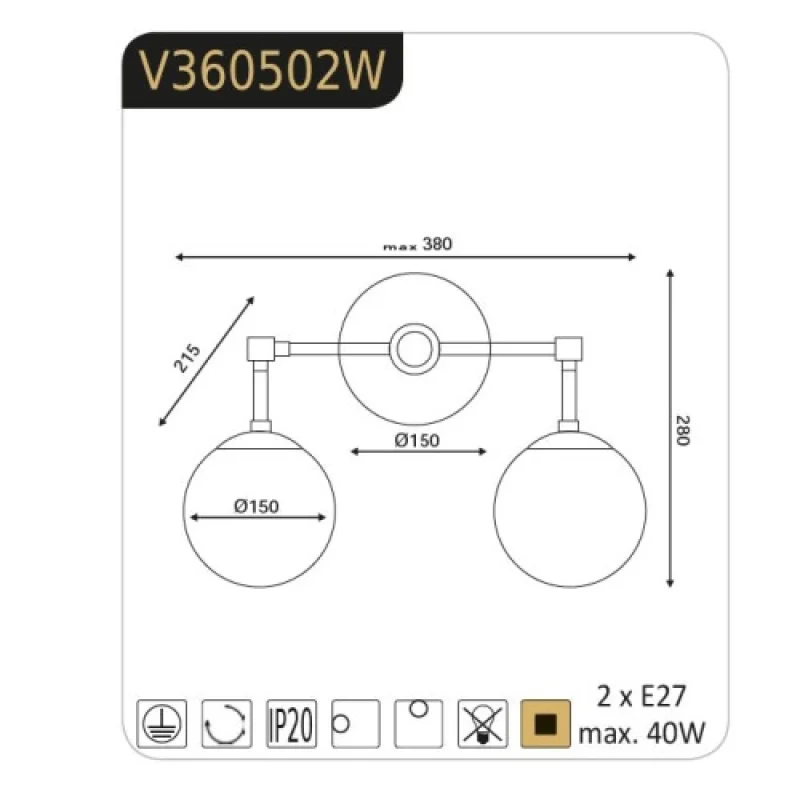 Thetis V360502W – ACA Lighting спот в месинг, 2X40W