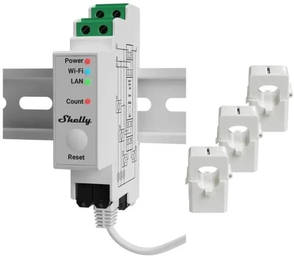 Shelly Трифазен Smart мерител 3х 400A за DIN монтаж Shelly PRO 3EM 400A