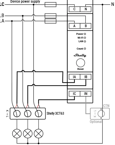 Трифазен Smart мерител 3х 63A за DIN монтаж Shelly PRO 3EM-3CT63
