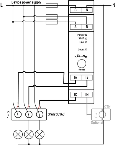 Трифазен Smart мерител 3х 63A за DIN монтаж Shelly PRO 3EM-3CT63