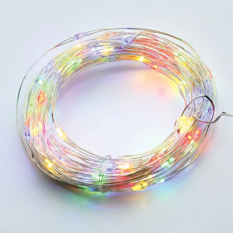 Коледно осветление X0120311 – ACA Lighting лампички на медна жица, 20 LED, RGB / многоцветни, 2 м, на батерии 2×AA, IP20