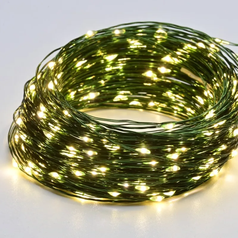 Коледно осветление X01300152 – ACA Lighting лампички на медна жица, 300 LED, топло бяло, 30 м, 8 програми, на батерии 230V AC / 6V DC, IP44