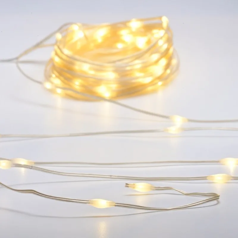 Коледно осветление X0410011261 – ACA Lighting лампички на медна жица, 100 LED, топло бяло, 10 м, 8 програми, на батерии 3×AA, IP44