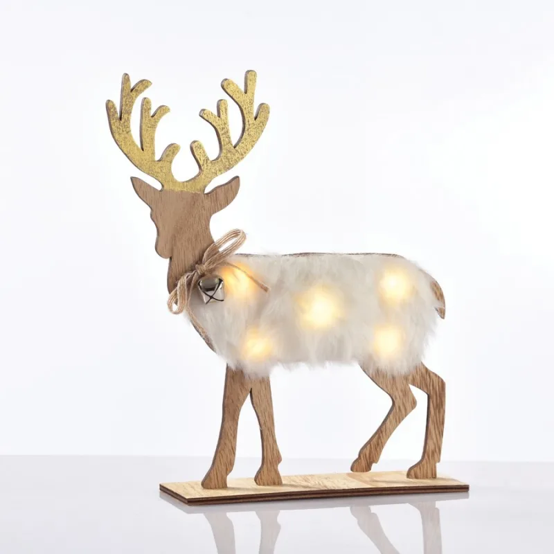 Christmas lighting Wooden White Felt Deer X06511212 – ACA Lighting LED table decoration, 5 LED, warm white, 5×25 cm, battery 2×AAA, IP20