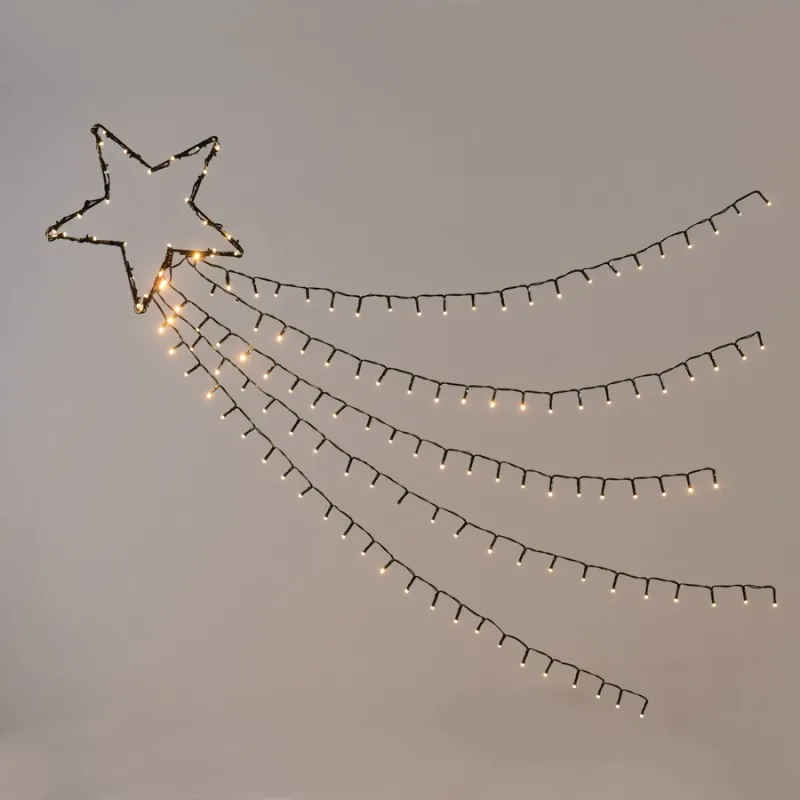 Коледно осветление X081501225 – ACA Lighting светеща падаща звезда, 150 LED, топло бяло, 1 м, 8 програми, с адаптер 4,5V, IP44